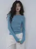 Suéter de Punto Ajustado Azul EIGHT MONTH para Mujer, Manga Larga, Cuello Redondo, Top Delgado para Usar como Base