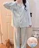 Pijama de Algodón Nube para Mujer, Primavera y Otoño, Almohadillas de Sujetador Integradas, Encaje, Mangas Largas, Pantalones Largos, Ropa de Casa Dulce y Femenina, Se Puede Usar Afuera