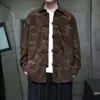 Jaqueta estampada estilo chinês para primavera e outono para homens, corte solto, plus size, veludo cotelê, gola de botões retrô, estilo terno Tang, peça externa casual