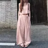 Chaleco corto sin mangas rosa suave estilo coreano con pantalones de pierna ancha de cintura alta con cordón, atuendo casual holgado adelgazante para commuting