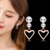 Brincos Novos Qiaolanxuan Coração de Pérola Rosa Dourado para Mulheres, Brincos de Tarraxa Curtos, Joias para Atacado, Estilo Japonês e Coreano, Agulhas de Prata Pura