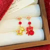 Pendientes de Cristal Aguja Plateada con Goteo de Aceite Carácter de la Fortuna Caballo Pequeño, Nuevos Pendientes de Botón de Estilo Chino Temperamento, Pendientes Versátiles de Moda Personalizados al por Mayor para Mujeres