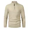 Suéter de Punto Gofrado Otoño e Invierno Estilo Nuevo Cuello Semi Alto Cremallera Estilo Coreano Manga Larga Moderno Color Sólido Ajuste Delgado para Hombre