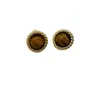 Pendientes de Plata S925 con Chapado de Oro Real y Piedra Ojo de Tigre Retro Pendientes Redondos Geométricos Botón Retorcido Joyería para Orejas 1326
