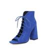 2024 comércio exterior novo estilo europeu e americano camurça bico quadrado tira frontal cadarço salto grosso salto super alto moda plus size botas femininas
