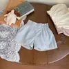 Shorts de Encaje de Cintura Alta Estilo Ins Primavera/Verano para Niñas, Shorts Versátiles Botonados de Color Contrastante Vintage para Niñas Pequeñas