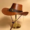Chapéu de Cowboy Western Retrô para Homens e Mulheres, Chapéu de Couro de Aba Larga com Decoração de Fivela de Cabeça de Touro de Metal, Chapéu para Festa e Performance