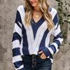 Suéter de mujer de otoño e invierno, estilo europeo y americano, color contrastante, otoño e invierno, nuevo suéter de lana a rayas con cuello en V profundo, abrigo
