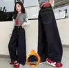 Calça Jeans Escura para Meninas, Novo Estilo Outono 2026, Calça de Pernas Largas Infantil para Primavera e Outono, Tendência para Alunos do Ensino Fundamental