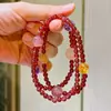 Pulsera de Múltiples Círculos con Diseño de Cristal Amarillo Torre de Granate Natural, Cristal de Fresa, Amatista, Cristal Rosa de Alta Calidad