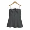 Moda Nicho Verano Europea y Americana Falda Slip con Costuras de Encaje de Cuello Cuadrado Chica Picante Elegante Reductor de Edad Cintura Vestido Elegante