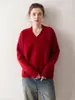 Nuevo Suéter de Cachemir Grueso con Cuello en V para Mujer, Holgado y Ceñido, Suéter de Punto de Cachemir con Estilo Perezoso por Dentro