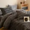 Sensación de Gato Peludo Piel Sintética de Conejo Terciopelo de Leche Juego de Cuatro Piezas Otoño e Invierno Espesor Calidez Funda de Edredón de Franela Sábana Plana Sábana Ajustable Ropa de Cama