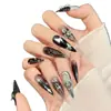 Yihe Original [Cráneo de Diamante Negro Sa] Plata Negra Estilo Oscuro Cráneo de Diamante Arte de Uñas Personalidad Genial Uñas Portátiles Hechas a Mano