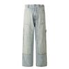 Jeans 11Kn Americano Estonado com Salpicos de Tinta para Homens e Mulheres, Solto, Slim, Moderno, Reversível, Solto, Calças Jardineira de Perna Larga