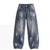 Jeans de Pierna Ancha con Graffiti Vintage para Hombres y Mujeres, Nuevo 2026 Primavera/Otoño Adelgazantes Holgados Estilo Americano Pantalones Rectos Curvos