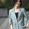 Blazer acetinado de acetato estilo coreano, versátil para primavera e verão, novo top elegante de alta qualidade com mangas de três quartos para mulheres