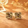 Aretes de Trébol de Cuatro Hojas Brillantes de Zirconia Estilo Bosque, Frescos y Dulces, de Moda y de Alta Gama, Aretes Estilo Chanel para Mujer, Accesorios de Celebridad de Internet