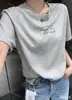 2026 Nuevo Top de Moda para Mujer de Manga Corta, Cuello Redondo, Bordado de Letras, Corte Ajustado, Versátil, Nuevo Estilo de Verano