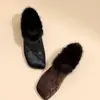 Jinbu Retro Outono/Inverno Novo Estilo Salto Grosso Sapatos de Pelo Patchwork Estampa de Leopardo Sapatos de Couro com Forro de Lã, Sapatos de Algodão Quentes e Versáteis
