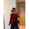 Camiseta Básica de Punto Coreano Azul Claro para Mujer, Suéter de Manga Larga tipo Pullover con Puños Enrollables, Estilo Occidental Reductor de Edad, para Otoño e Invierno