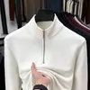 Suéter de Tricô com Zíper e Gola Alta Masculino Outono/Inverno 2025, Suéter Quente Casual Espesso para Pais de Meia-Idade