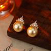 Pendientes Widney Franceses de Alta Gama Corona Circonita Perla Nicho Sencillo Versátil Elegante Pendientes Versátiles para Mujer
