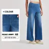 Calça Jeans Wide Leg Europeia e Americana Transfronteiriça Curta Plus Size para Mulheres, Cintura Alta Solta Emagrecimento Levanta Bumbum Bolso Fitness Casual