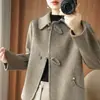 Elegante abrigo de lana de doble cara para mujer, nuevo estilo otoño e invierno, abrigo corto para señoras menudas de mediana edad