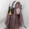 Fofa Estilo Japonês Menina Doce Lolita Menina Coração Borla Faixa de Cabelo Doce Lolita Feito à Mão Renda Laço Acessórios de Cabelo
