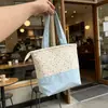 Bolsa de Almoço Artística e Fofa Estilo Coreano para Estudantes e Trabalhadores de Escritório, Bolsa Tote de Lona com Patchwork Floral de Grande Capacidade para Mulheres