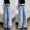 Pantalones cargo de retazos grises para mujer, estilo fino de verano, de cintura alta, adelgazantes, holgados, casuales, de secado rápido, pantalones deportivos de pierna ancha