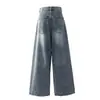 Jeans de pierna ancha plisados de cintura alta estilo americano 2026 para mujer, lavados y desgastados, muy acampanados, hasta el suelo, de corte holgado, pantalones de mezclilla fluidos