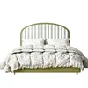 Cama Tapizada Suave Estilo Retro Lujo Ligero, Cama Doble Dopamina, Cama Doble para Dormitorio Principal Estilo Crema Francés, Cama Moderna Minimalista de Borde a Ras