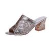 Sandalias de malla con punta abierta y tacón medio para mujer, zapatos de tacón grueso, punta redonda, talla grande 43, para primavera y verano