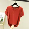 Camiseta Básica de Verão Nova, Manga Curta, Gola Redonda, Cor Lisa, Pulôver, Top Feminino, Camisa Base Fresca Trbottomy