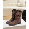 Lan Gui~Meilade Botas Curtas com Salto Escondido Femininas Outono 2026 Novas Botas Martin Retrô Botas de Cowboy Ocidentais Botas Largas