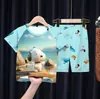 Pijama Infantil de Verão com Manga Curta, Conjuntos de Dinossauro em Desenho Animado para Meninos Tamanhos Médio e Grande, Roupas de Casa de Cachorro Canela para Meninas Venda por Atacado