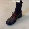 Botas de calcetín elásticas suaves antideslizantes estilo coreano nuevas para primavera/otoño 2026 para mujer, tacón cuadrado con lazo dulce, zapatos de vestir versátiles.