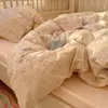 Juego de Cama de Cuatro Piezas Clase A Algodón Lavado Algodón Puro Todo Algodón Gasa de Doble Capa Funda Nórdica Sábana Bajera Falda de Cama de Verano Dormitorio Juego de Tres Piezas