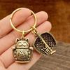 Llavero de Gato de la Suerte de Cobre de Fábrica, Bolsa de Dinero Calabaza, Una Hoja para la Riqueza, Colgante de los Doce Signos del Zodiaco, Venta al por Mayor