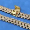 Joyería Hip-Hop Europea y Americana Pulsera de Plata de Ley S925 de 15 mm con Cierre de Hebilla, Cadena Cubana Doble Fila de Moissanita, Joyería de Alta Gama