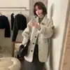 Los tamaños se han actualizado. Abrigo mullido estilo coreano para mujer, otoño e invierno, corte holgado, de longitud media, con cuello de solapa y botones de un solo botón