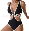 Aliexpress Amazon Venta Caliente Europea y Americana Multicolor Talla Grande Traje de Baño de una Pieza Cruzado con Copas Rígidas Plisado Adelgazante para Mujer
