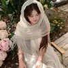 "Seda de Amora" Cachecol Longo de Seda Branco para Mulheres, Estilo de Verão, Xale de Proteção Solar, Leve, Fluido, Cachecol Versátil