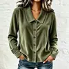 Camisa de pana de manga larga para mujer de comercio exterior transfronterizo, con cuello camisero, de un solo pecho, corte holgado, top casual de trabajo, disponible en varios colores para otoño e invierno