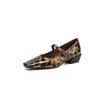 Sapatos Femininos de Moda Exquisitos Estilo Francês Bico Quadrado Pelo de Cavalo Corte Baixo Salto Bloco Tira no Tornozelo Mary Jane Couro de Vaca 3,5cm