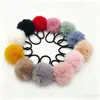 Laços de cabelo de pelo sintético de coelho personalizados pelo fabricante, elásticos de cabelo infantis, acessórios de pompom DIY, pompons de pelo sintético de coelho
