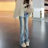 Jeans Acampanados con Forro de Polar Azul Claro para Mujer, Nuevo Estilo Primavera, Corte Delgado, Favorecedores para Personas Altas