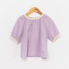 2022 verão novo meninas manga curta camisa de gola redonda confortável camisa de algodão renda gola borda pullover camisa boneca